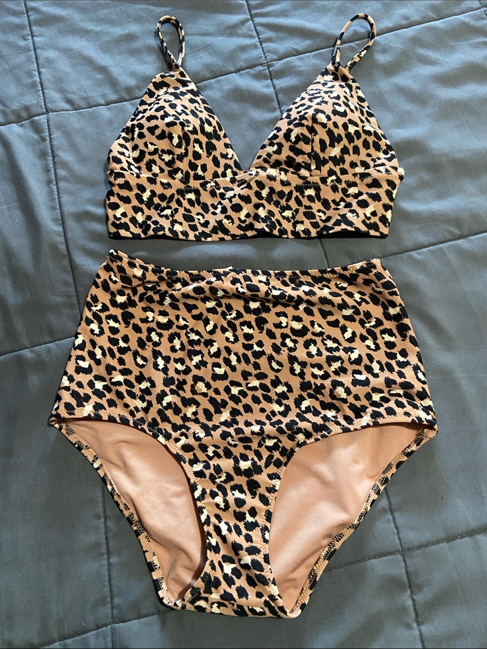 aerie Leopard-Print Bandeau Bralette & High-Waist Bottoms - Tan/Black